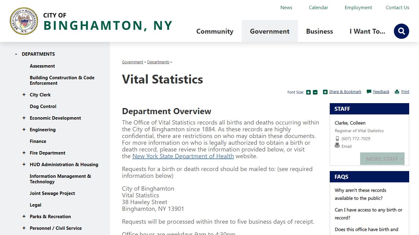 Vital Statistics | City of Binghamton New York